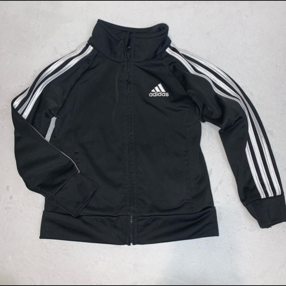Adidas Black Zip-Up Track Jacket with White Stripes Size 24 Months